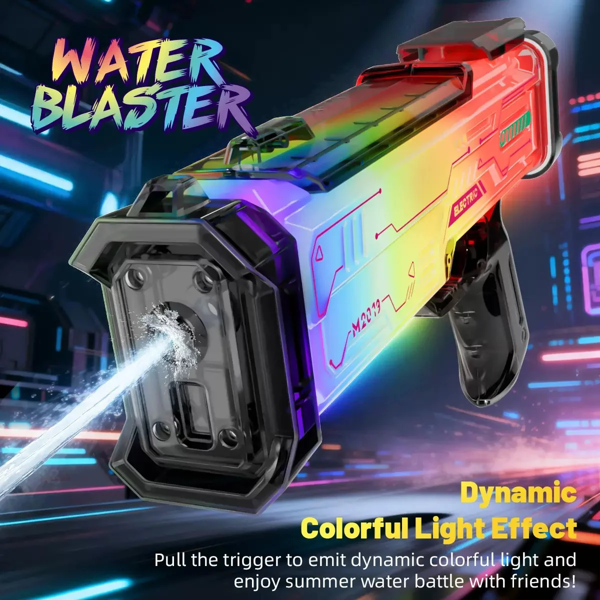Prism LED Electric Pistol Water Gun - Compact Rechargeable Water Blaster, 350ML Tank, Colorful Glow - KT211785 view 5