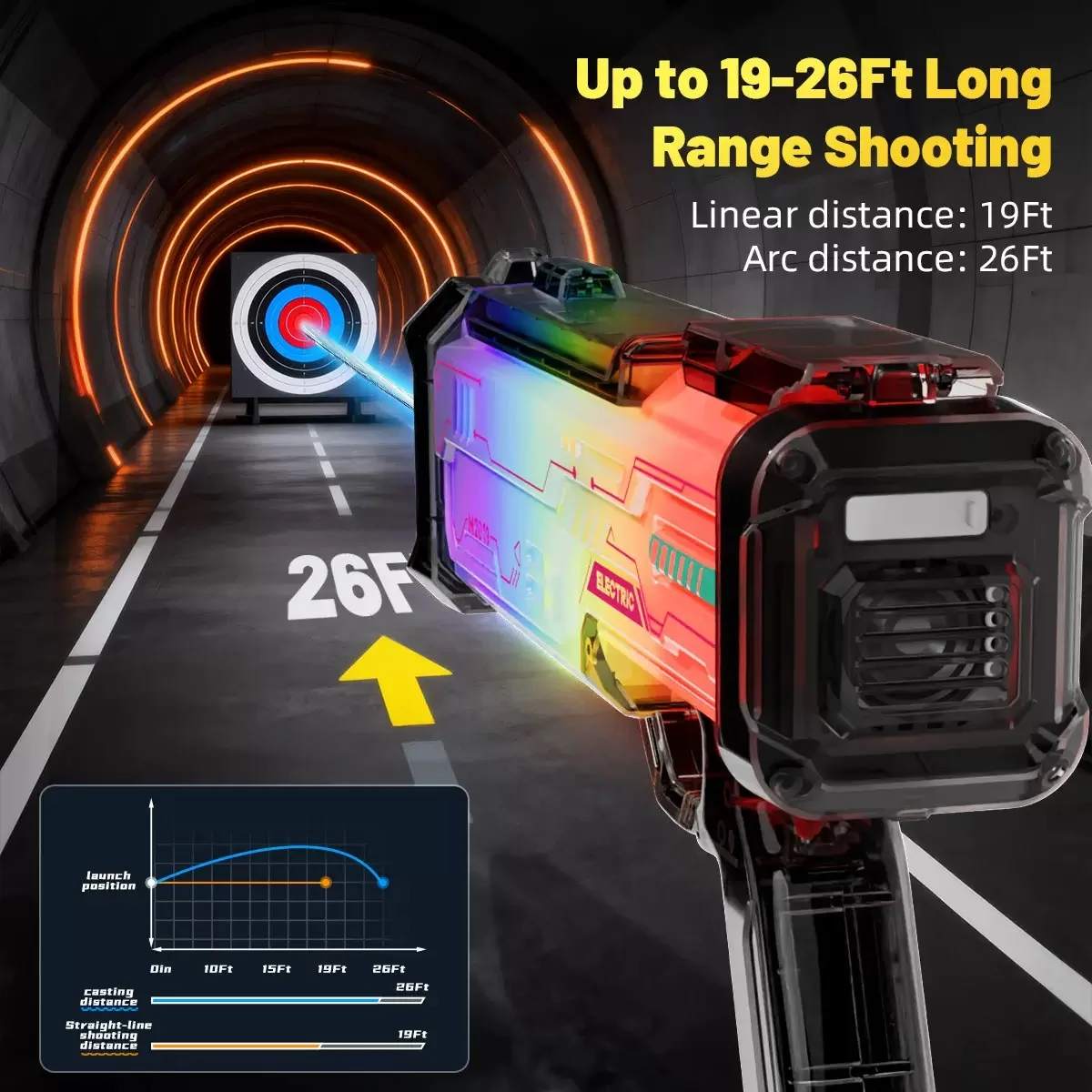 Prism LED Electric Pistol Water Gun - Compact Rechargeable Water Blaster, 350ML Tank, Colorful Glow - KT211785 view 6