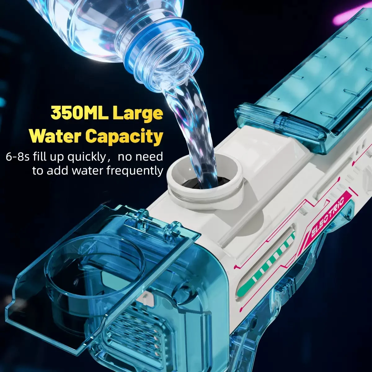 Prism LED Electric Pistol Water Gun - Compact Rechargeable Water Blaster, 350ML Tank, Colorful Glow - KT211785 view 7