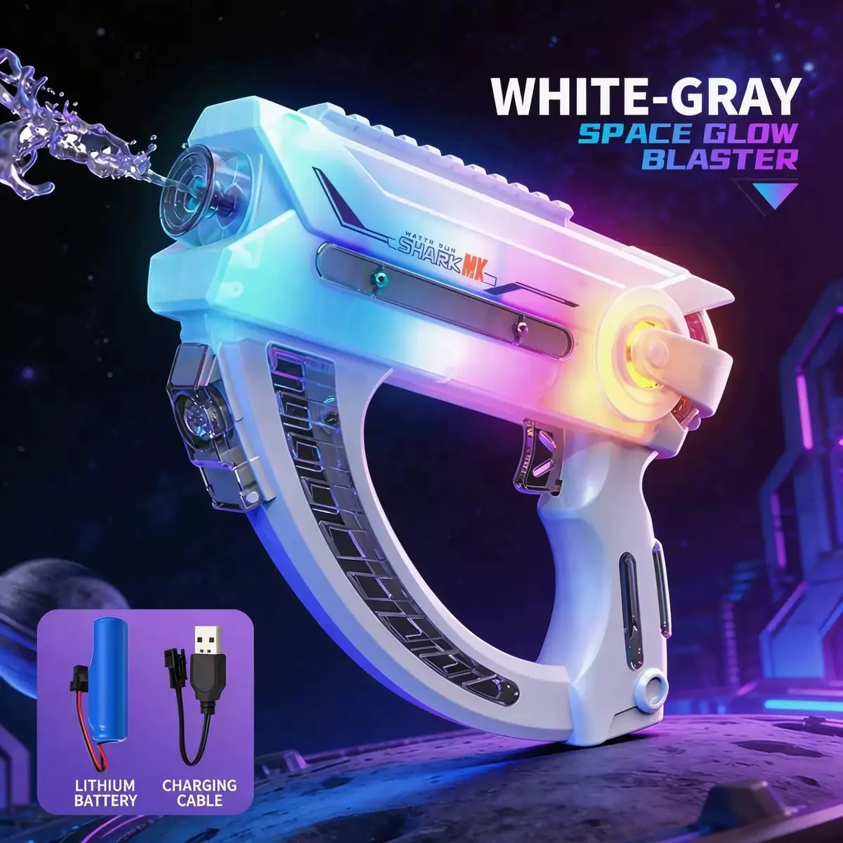 The Beach & Pool Colorful Electric Water Gun is designed for continuous shooting action, perfect for summer retail promo