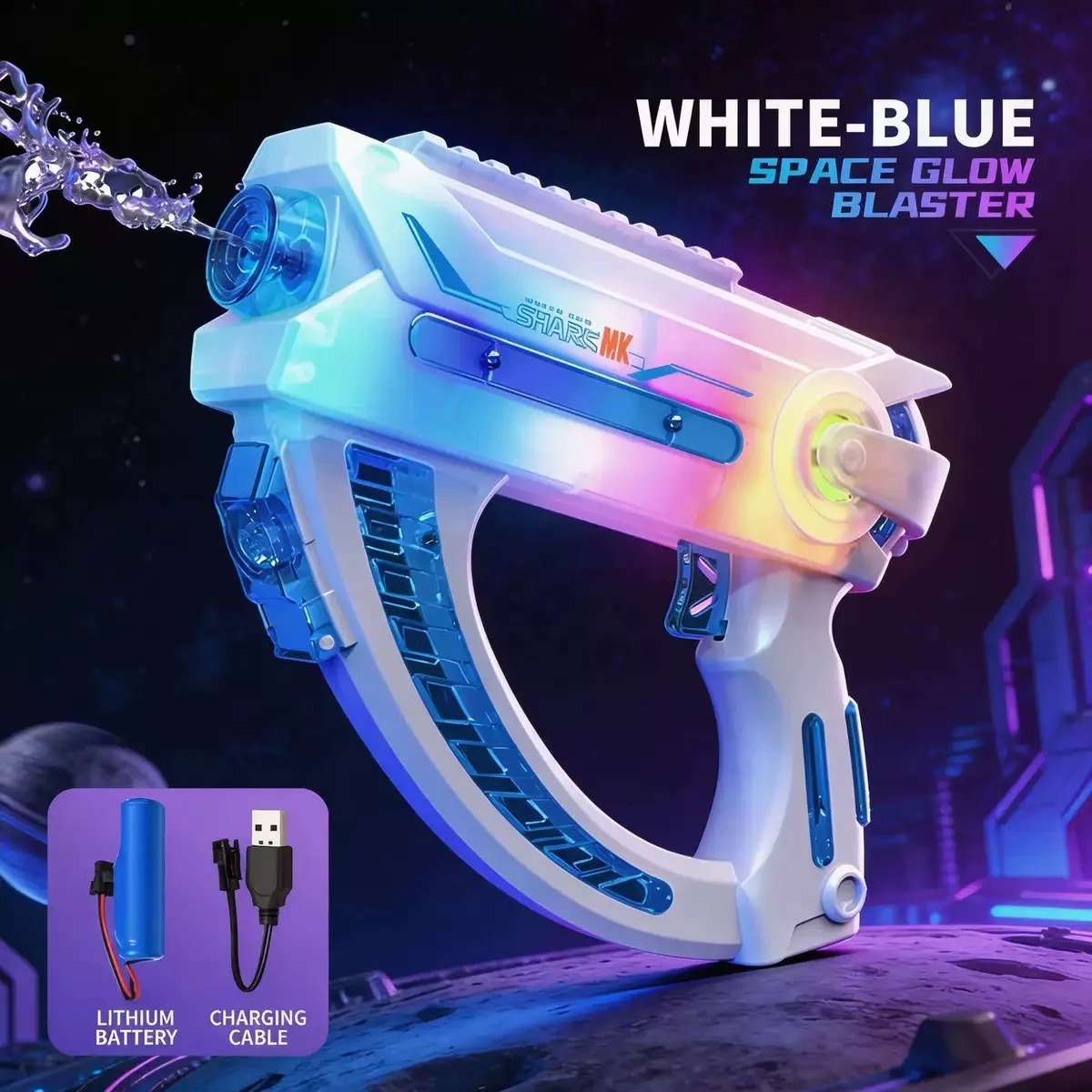 Beach & Pool Colorful Electric Water Gun - Space Glow Blaster with LED Effects, One-Button Firing Summer Toy - KT213024 view 3