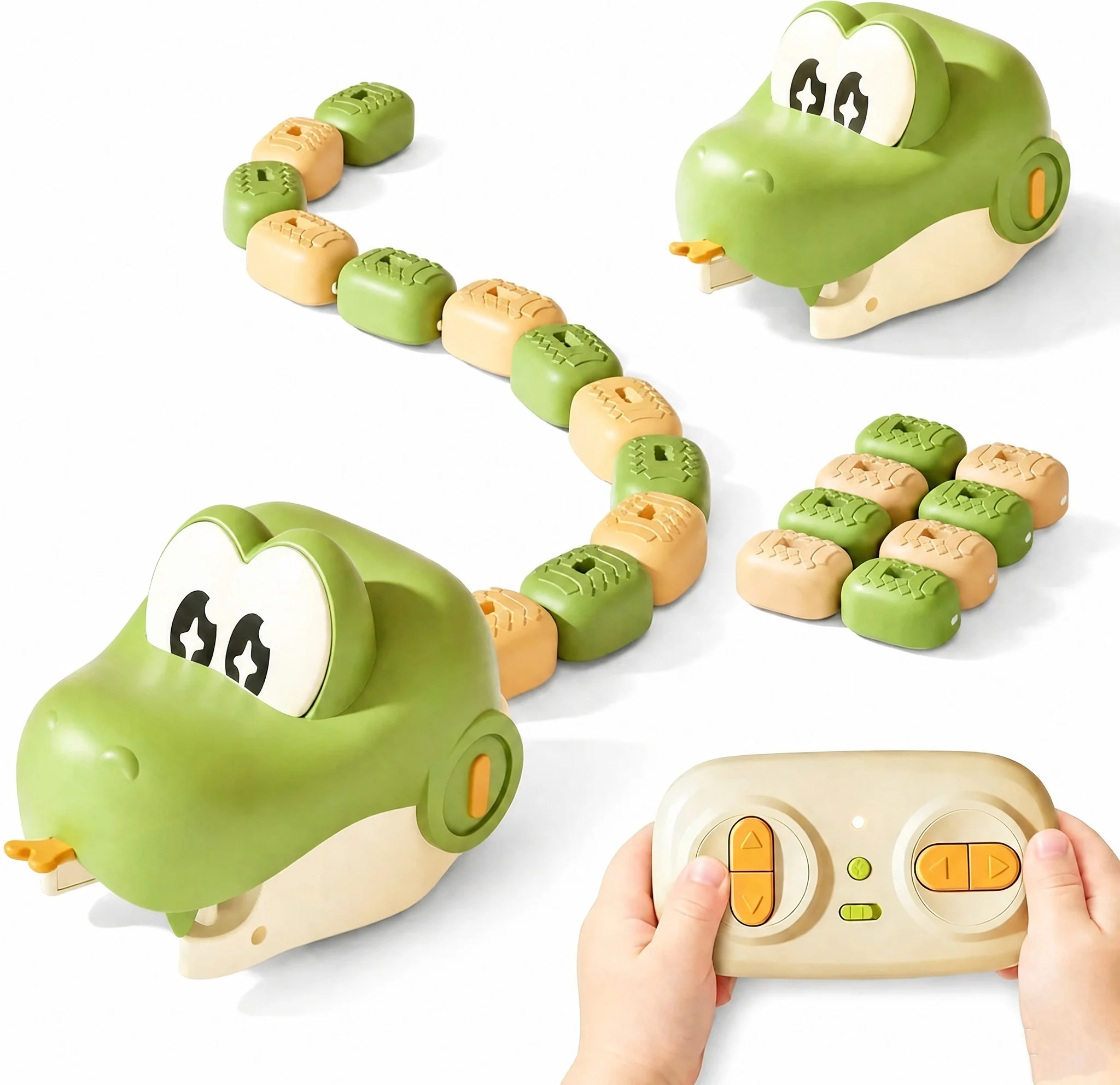 The Remote Control Greedy Snake is a fun interactive toy featuring a snake head with built-in 14500/500mAh lithium batte