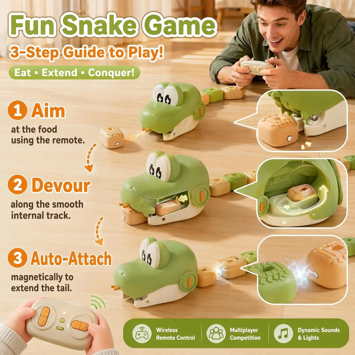 Remote Control Greedy Snake Toy - RC Snake with 14500/500mAh Lithium Battery, Flexible Body, Novelty Gift for Kids - KT216104 view 3