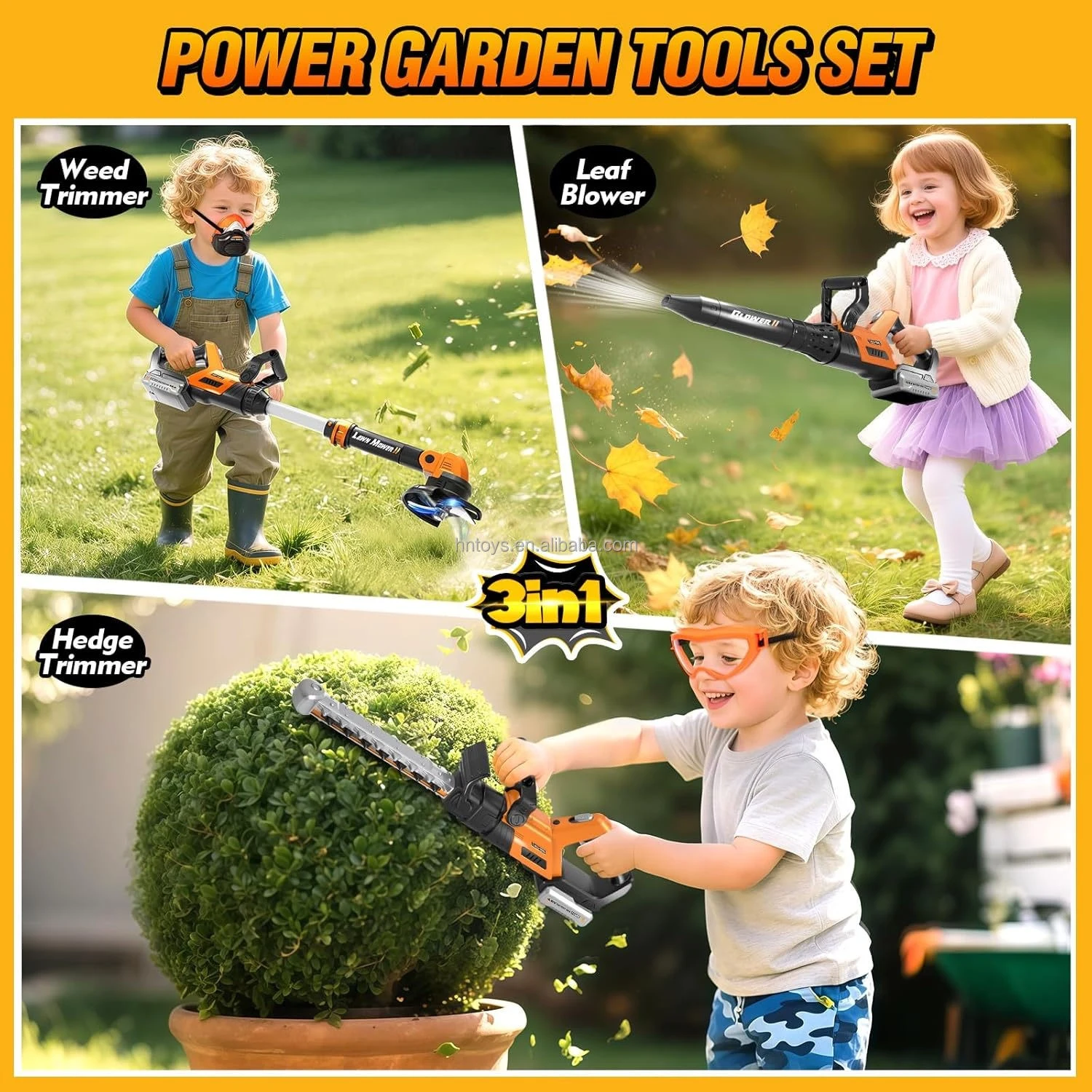 3-in-1 Power Garden Tools Set for Kids - Toy Lawn Mower Blower & Hedge Trimmer, Educational Role Play Gift - KT216108 view 2