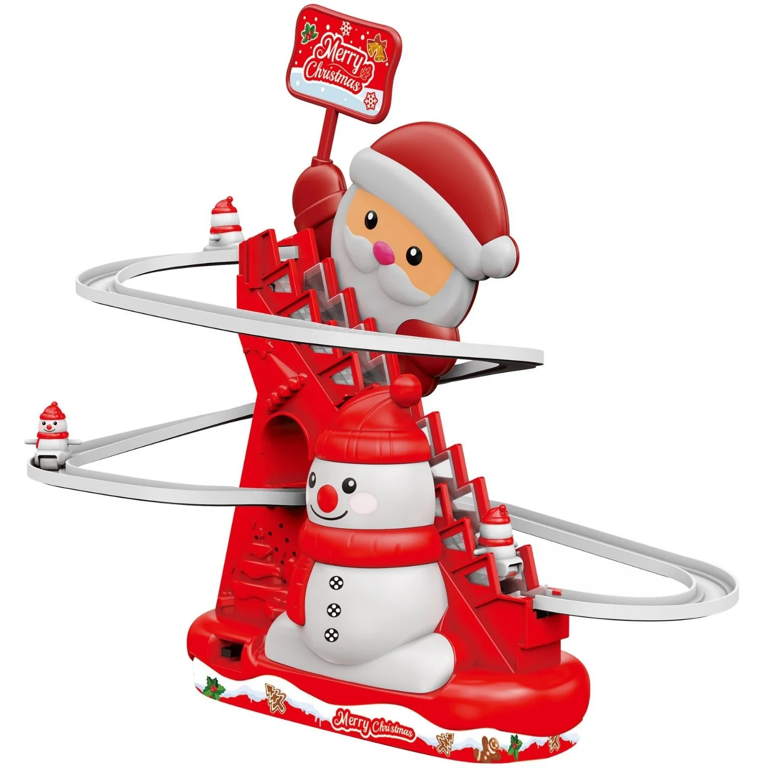 The Christmas Santa Claus Auto Climbing Stairs Toy is a delightful battery-operated walking Santa that climbs stairs ste