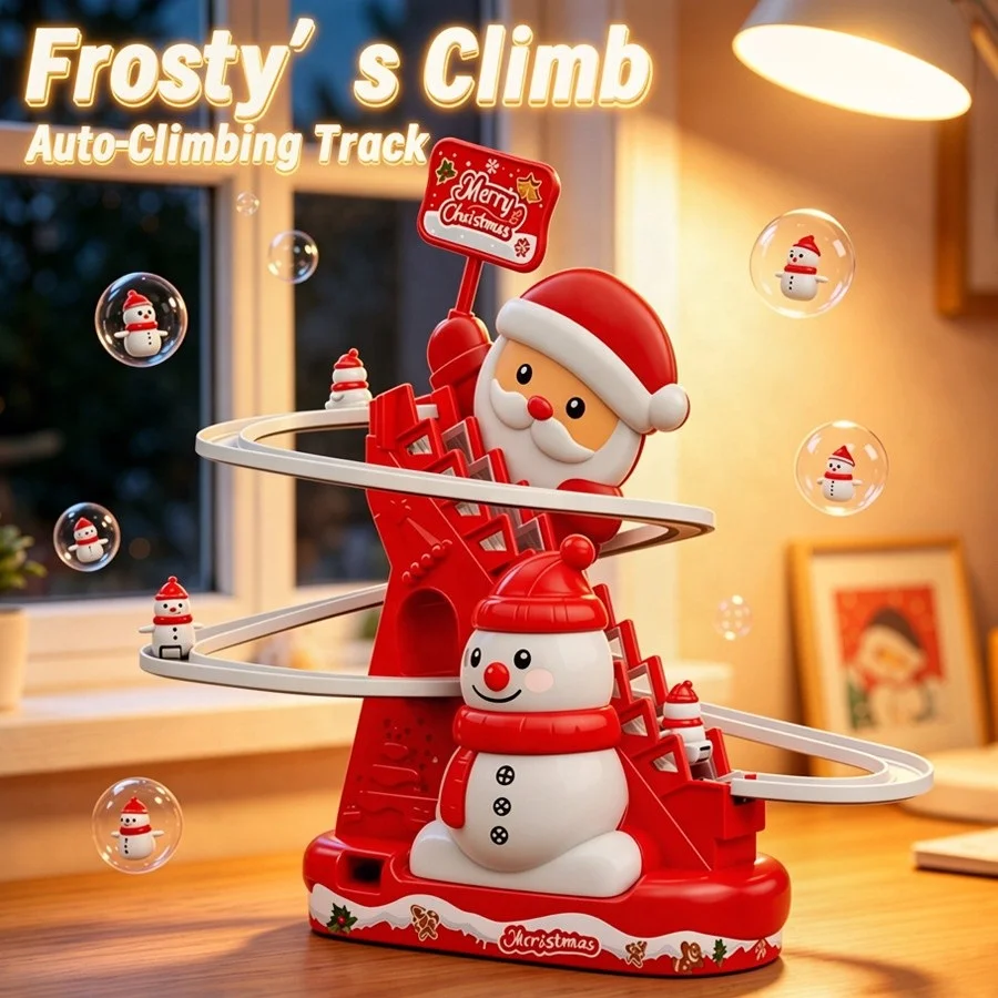 Christmas Santa Claus Auto Climbing Stairs Toy - Walking Musical Plush, Battery Operated Holiday Gift for Kids - KT216293 view 2
