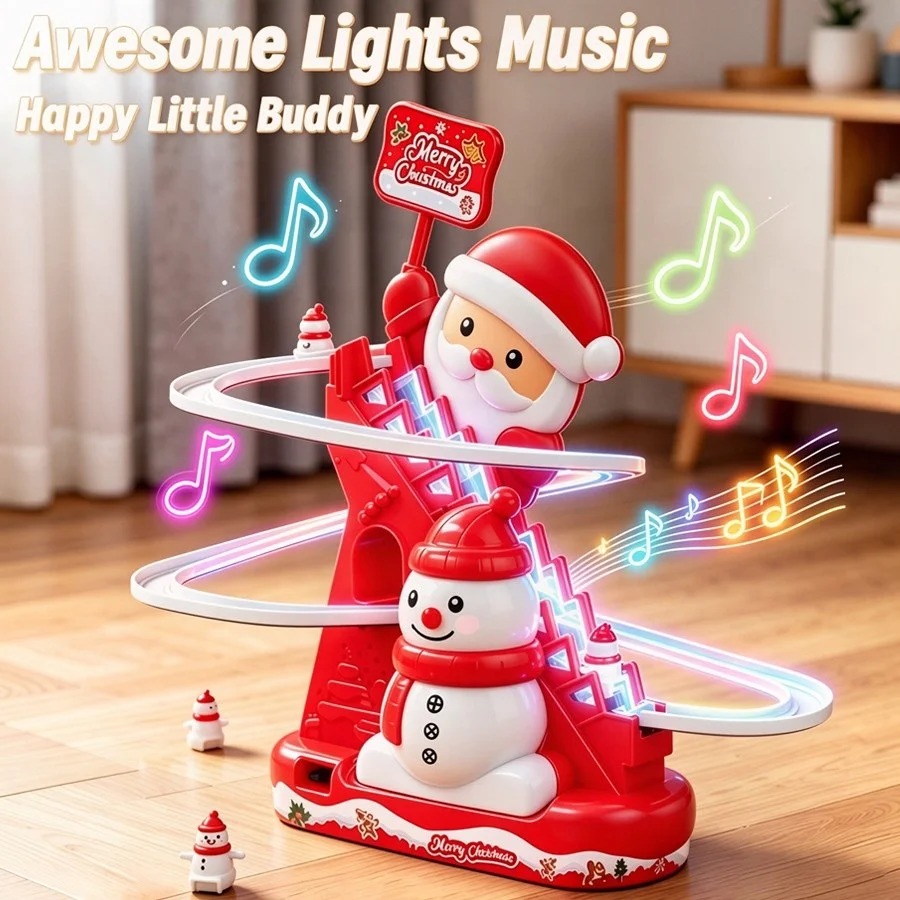 Christmas Santa Claus Auto Climbing Stairs Toy - Walking Musical Plush, Battery Operated Holiday Gift for Kids - KT216293 view 5